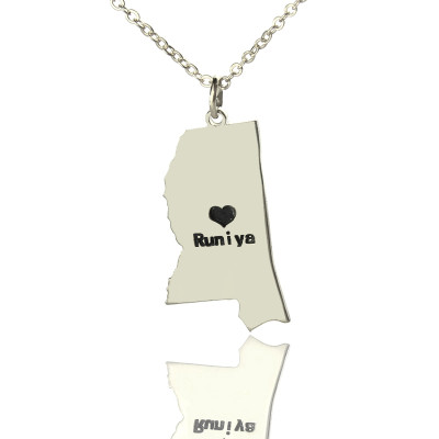 Mississippi State Shaped Halsketten mit HeartName Silber