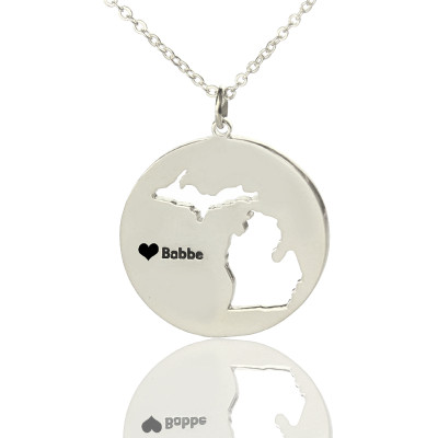 Benutzerdefinierte Michigan Disc Staat Halsketten mit HeartName Silber
