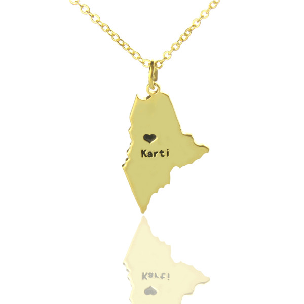 Benutzerdefinierte Maine State geformte Halskette mit HeartName Gold überzogen