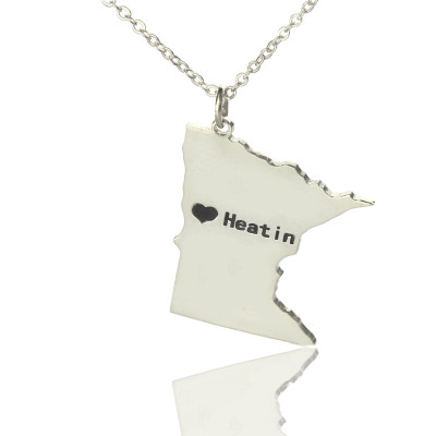 Benutzerdefinierte Minnesota State geformte Halsketten mit HeartName Silber