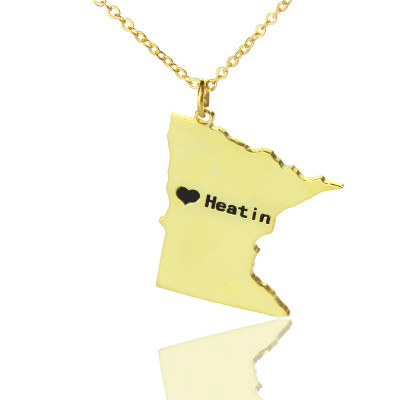 Benutzerdefinierte Minnesota State geformte Halskette mit HeartName Gold überzogen