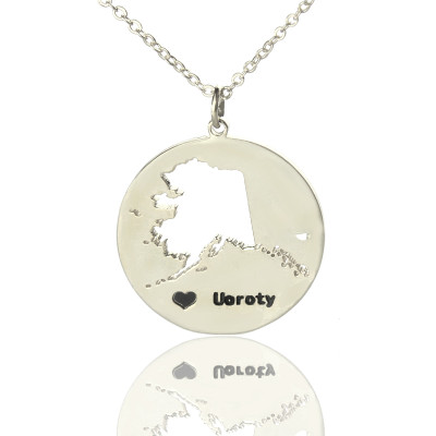 Benutzerdefinierte Alaska Disc Staat Halsketten mit HeartName Silber
