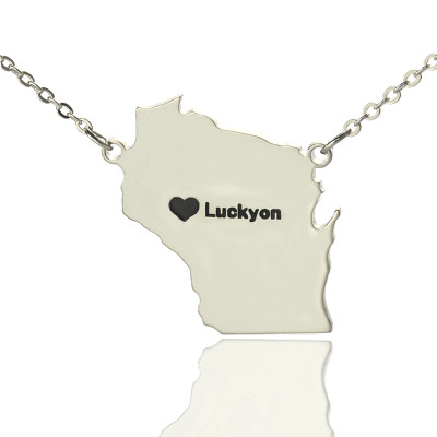 Individuelle Wisconsin State geformte Halsketten mit HeartName Silber