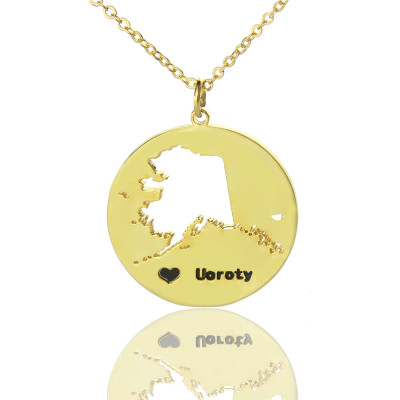 Benutzerdefinierte Alaska Disc Staat Halskette mit HeartName Gold überzogen