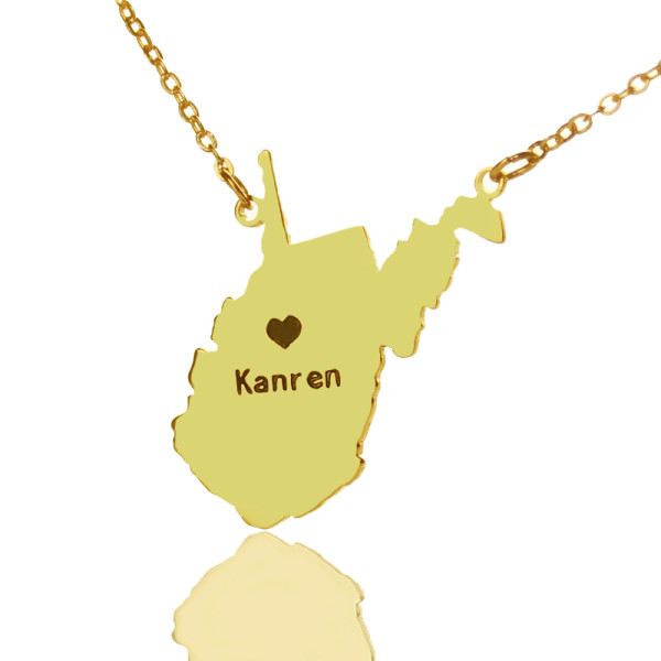 Individueller Staat West Virginia Shaped Halskette mit HeartName Gold 