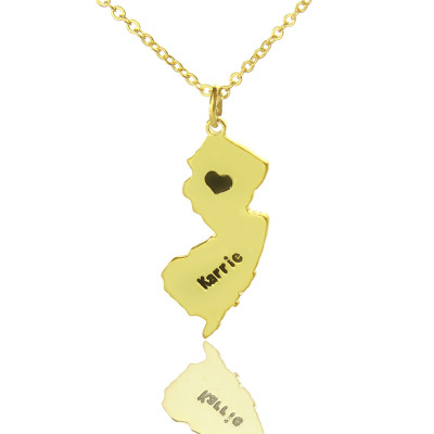 Benutzerdefinierte New Jersey State Shaped Halskette mit HeartName Gold 