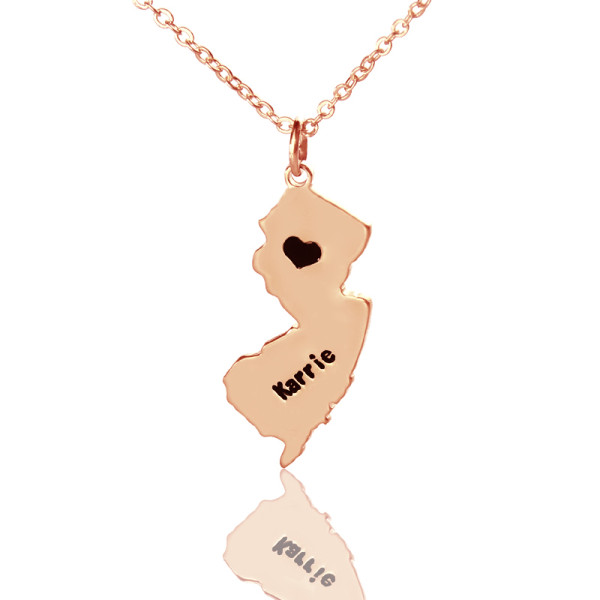 Benutzerdefinierte New Jersey State geformte Halskette mit HeartName Rose Gold
