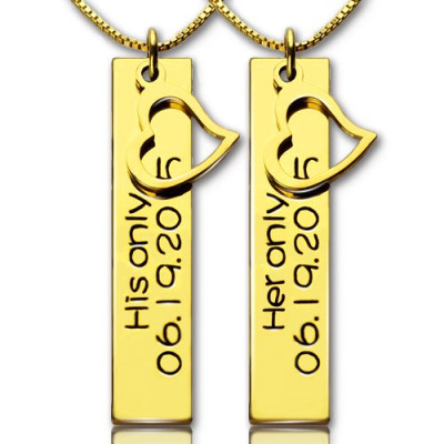 Paare Bar Halskette Gravierte NameDate 18 karätigem Gold überzogen