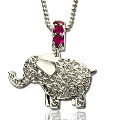 Elefant Charme Halskette mit NameBirthstone Sterling Silber