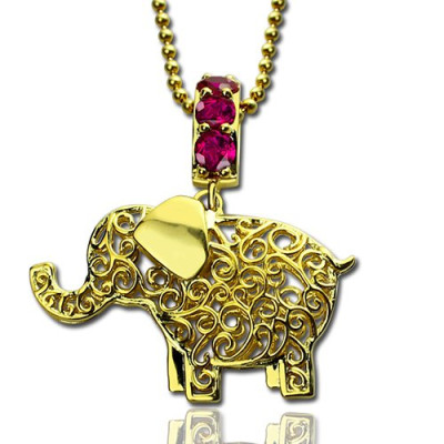 Elefant Halskette mit NameBirthstone 18 karätigem Gold überzogen personalisierte