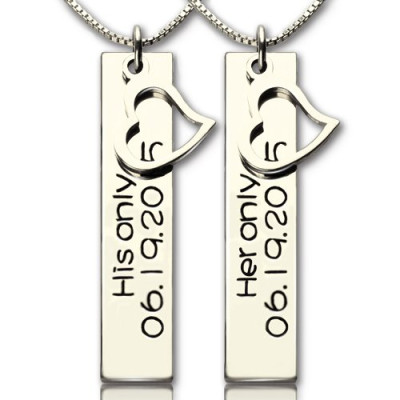personalisierte Paar Bar Halskette mit NameDate Silber