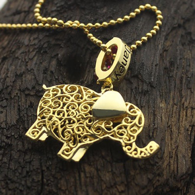 Elefant Halskette mit NameBirthstone 18 karätigem Gold überzogen personalisierte