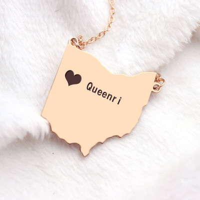 Individuelles Ohio State USA Karte Halskette mit HeartName Rose Gold