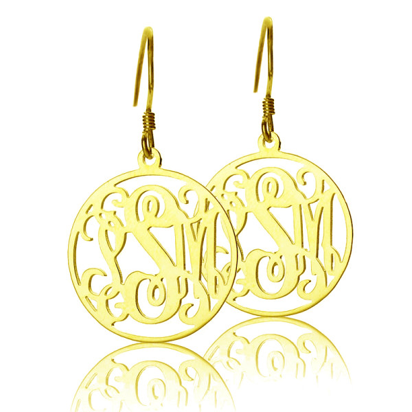 18ct Gold überzogene personalisierte Kreis Monogramm Ohrring