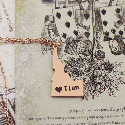 Idaho State USA Karte Halskette mit HeartName Rose Gold