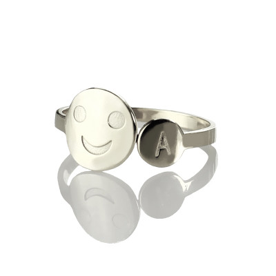 personifizierte Lächeln Ring mit Initial Sterling Silber