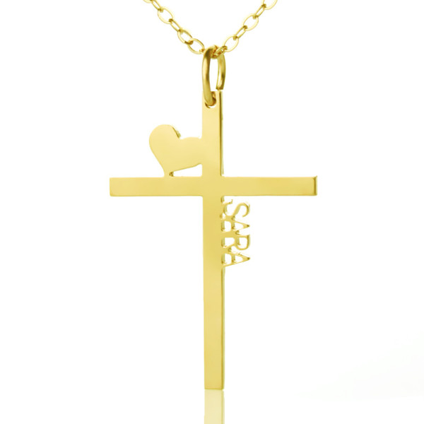personifizierte 18ct Gold überzogenes Silber Kreuz Name Halskette mit Herz
