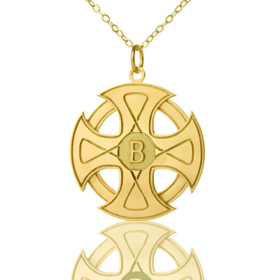 Gravierte Keltisches Kreuz Halskette 18ct Gold überzogenes 925 Silber