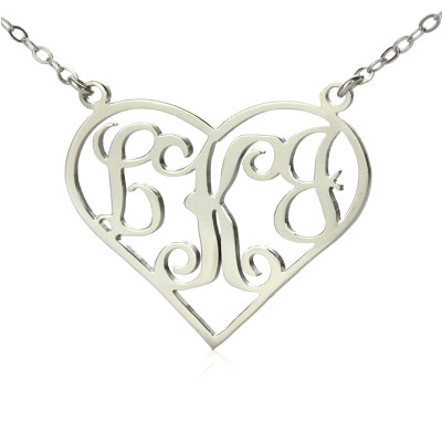 Festes weißen Gold Initialen Monogramm personifizierte Herz Halskette