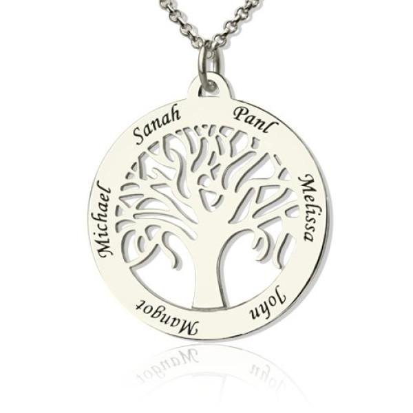 Baum des Lebens Halskette eingravierten Namen in Silber