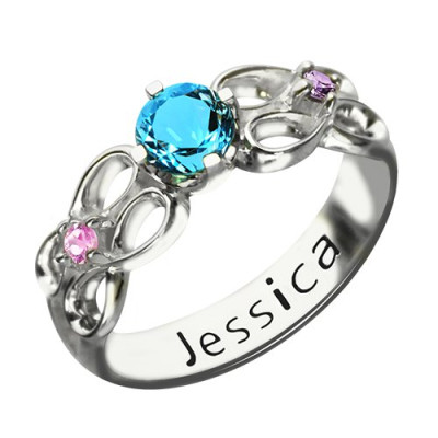 Customized Infinity Promise Ring mit NameBirthstone für Ihr Silber