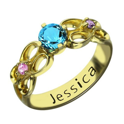 Birthstone Infinity Promise Ring mit Namen 18 karätigem Gold überzogen