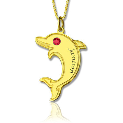 Delphin Anhänger Halskette mit BirthstoneName 18 karätigem Gold überzogen