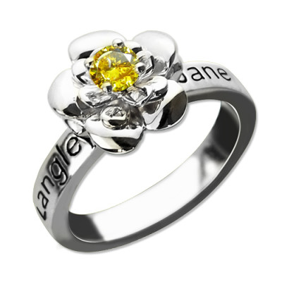 Versprechen Rosen Ring mit Gravur NameBirthstone Sterling Silber