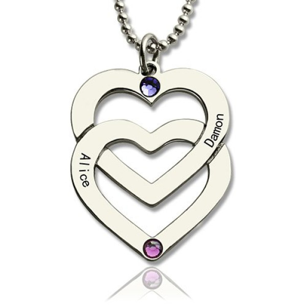 personalisierte Doppel Herz Halskette mit eingraviertem Namen Sterling Silber