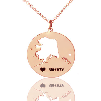 Benutzerdefinierte Alaska Disc Staat Halskette mit HeartName Rose Gold