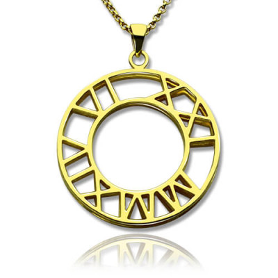 Double Circle römische Ziffer Halskette Uhr Entwurf Vergoldetes Silber