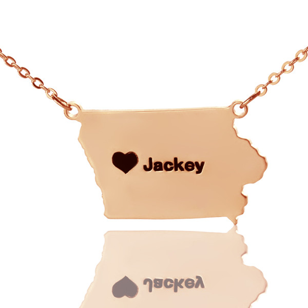 Iowa State USA Karte Halskette mit HeartName Rose Gold