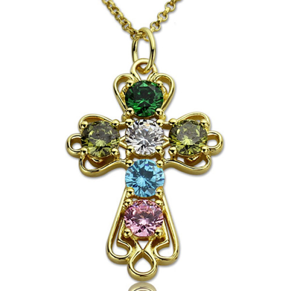 personalisierte Kreuz Halskette mit GLÜCKSSTEIN Vergoldetes Silber