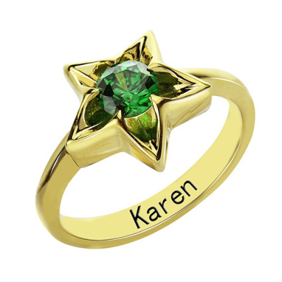 personalisierte Stern Ring mit Birthstone Vergoldetes Silber