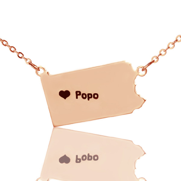 personalisierte PA State USA Karte Halskette mit HeartName Rose Gold