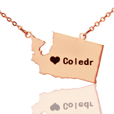 Washington State USA Karte Halskette mit HeartName Rose Gold