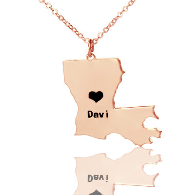 Benutzerdefinierte Louisiana State Shaped Halskette mit HeartName Rose Gold