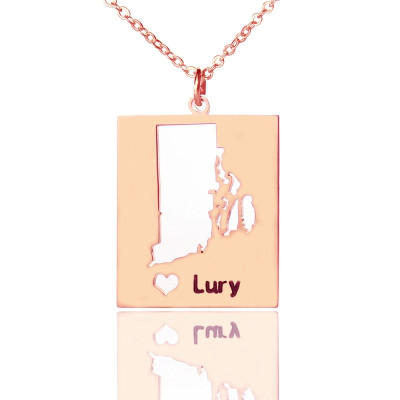 personifizierter Rhode Staat Dog Tag mit HeartName Rose Gold Platte
