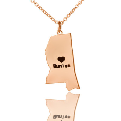 Mississippi State Shaped Halskette mit HeartName Rose Gold