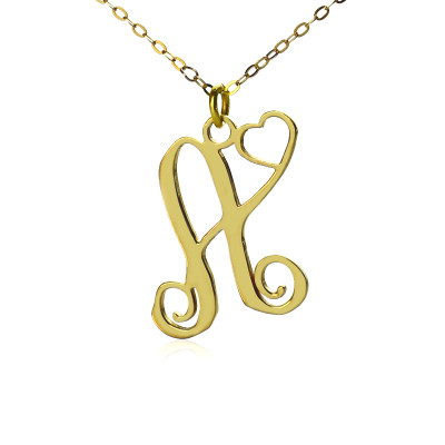 Eine personalisierte Initiale mit Herz Monogramm Halskette in 18 Karat Solid Gold