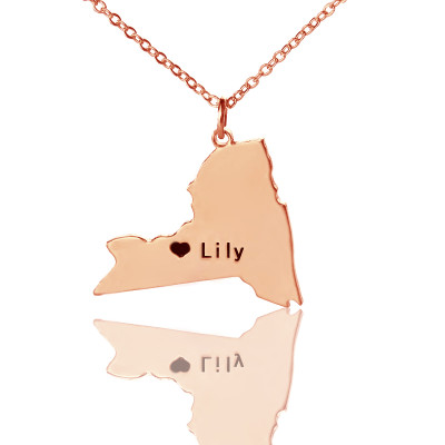 personalisierte NY State Shaped Halskette mit HeartName Rose Gold