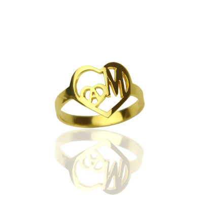 personifiziertes Herz in Herz Doppel Initial Ring 18 Karat Gold überzogen