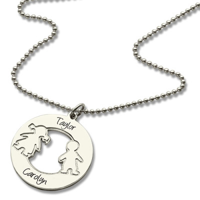 Kreis Halskette mit eingravierten Kinder Name Charms Sterling Silber