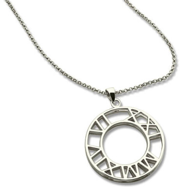 Double Circle römische Ziffer Halskette Uhr Entwurf Sterlingsilber
