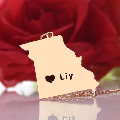 Benutzerdefinierte Missouri State Shaped Halskette mit HeartName Rose Gold