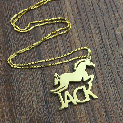 Kinder Namenskette mit Pferd 18 karätigem Gold überzogen