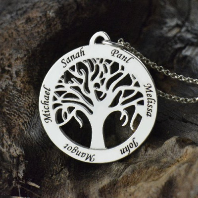 Baum des Lebens Halskette eingravierten Namen in Silber