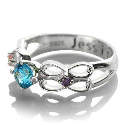 Customized Infinity Promise Ring mit NameBirthstone für Ihr Silber