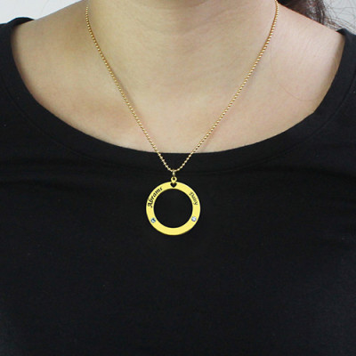 Circle of Liebe Namenskette mit 18 karätigem Gold überzogen Geburtsstein Silber