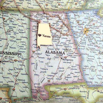Individuelle Alabama State USA Karte Halskette mit HeartName Rose Gold